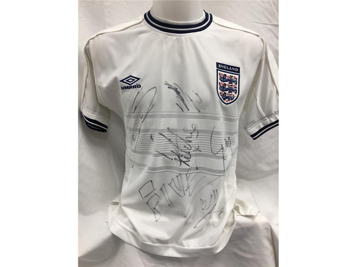 England Home Euro 2000 Shirt Signed by Pop Group Five (5ive) - Stock 91