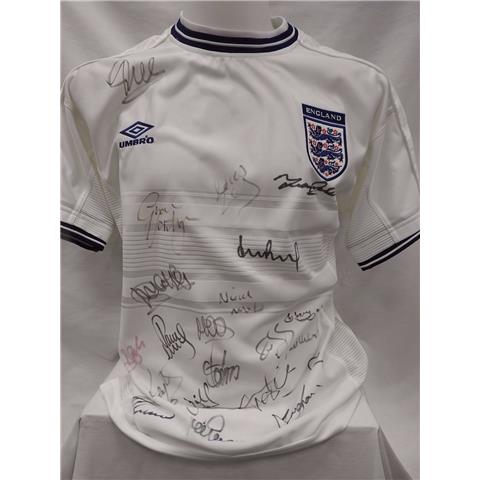 England Signed Home Shirt Euro 2000 Includes David Beckham - Stock 57