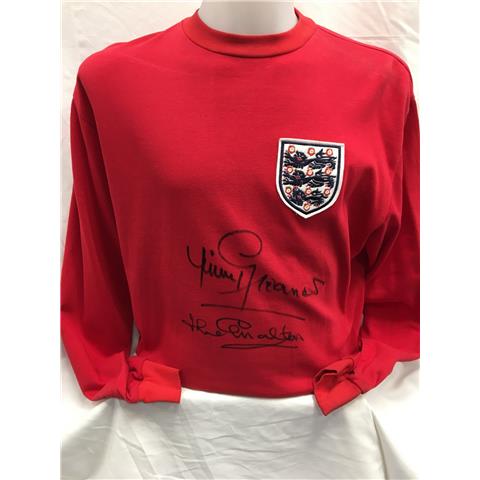 England 1966 Retro Shirt Signed By Jimmy Greaves & Jack Charlton -Stock 66