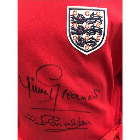 England 1966 Retro Shirt Signed By Jimmy Greaves & Jack Charlton -Stock 66