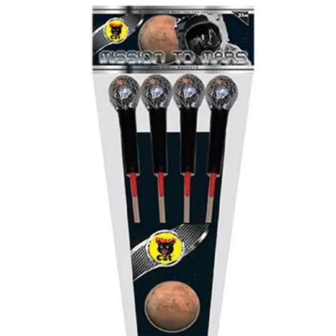 Black Cat Mission To Mars Rockets (Pack Of 4)