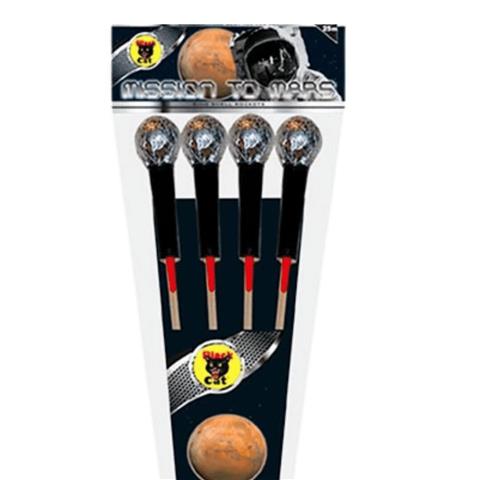 Black Cat Mission To Mars Rockets (Pack Of 4)