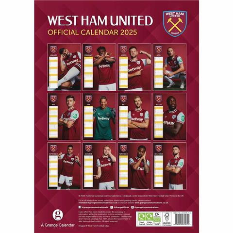 West Ham United F.C A3 Calendar 2025