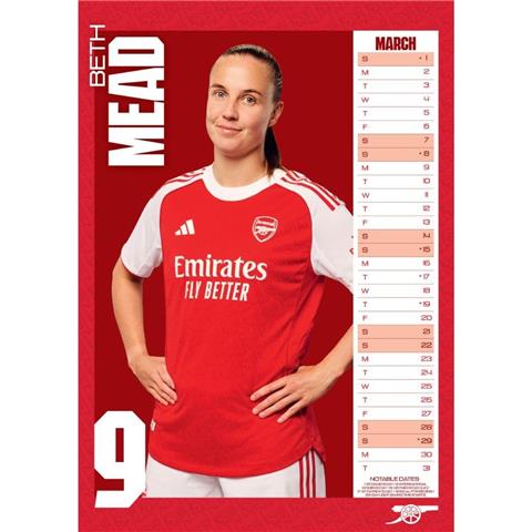 Arsenal F.C Womens A3 Calendar 2026