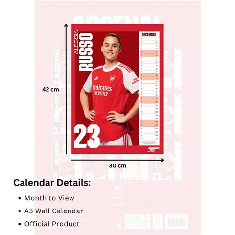 Arsenal F.C Womens A3 Calendar 2026