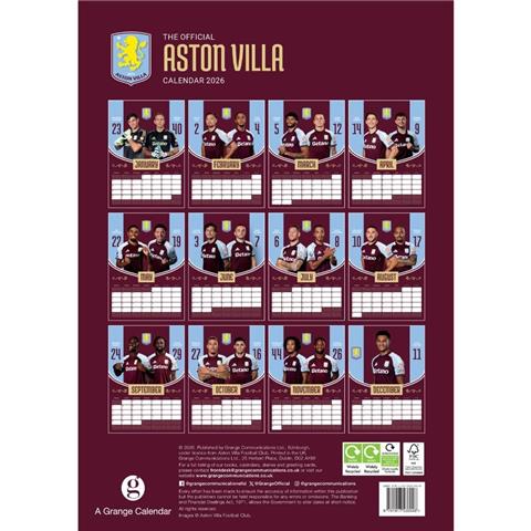 Aston Villa F.C A3 Calendar 2026